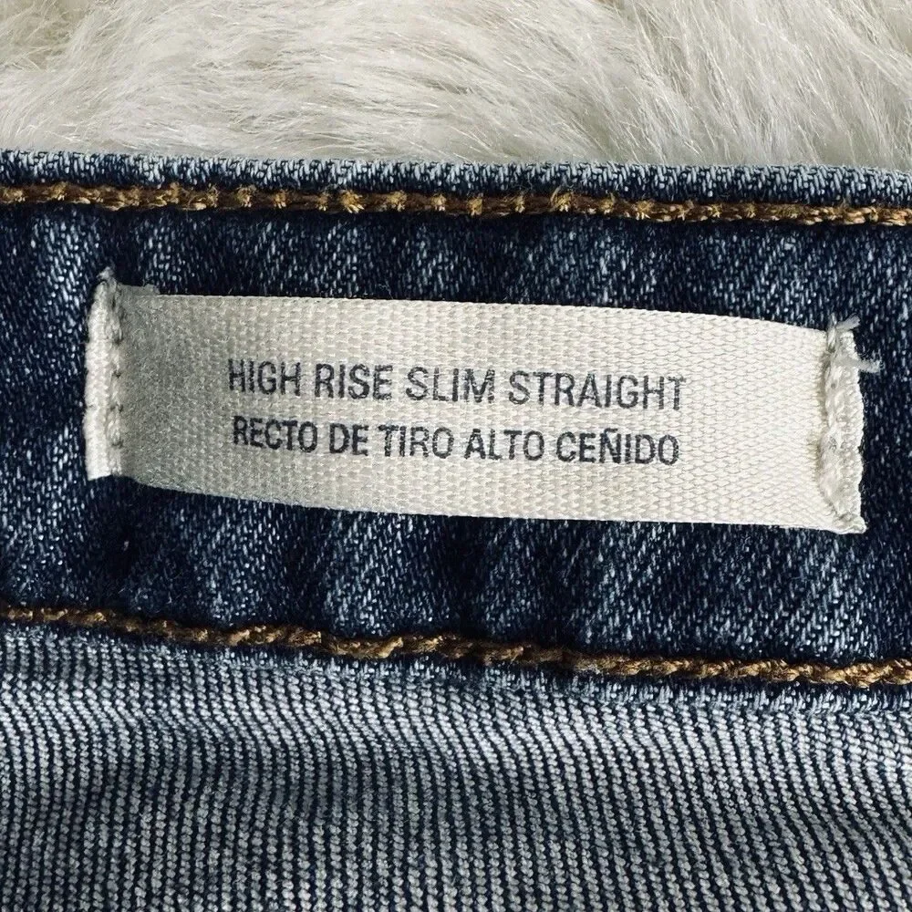 Universal Thread High Rise Slim Straight Jeans 8 (29x27) Blue Distressed Womens